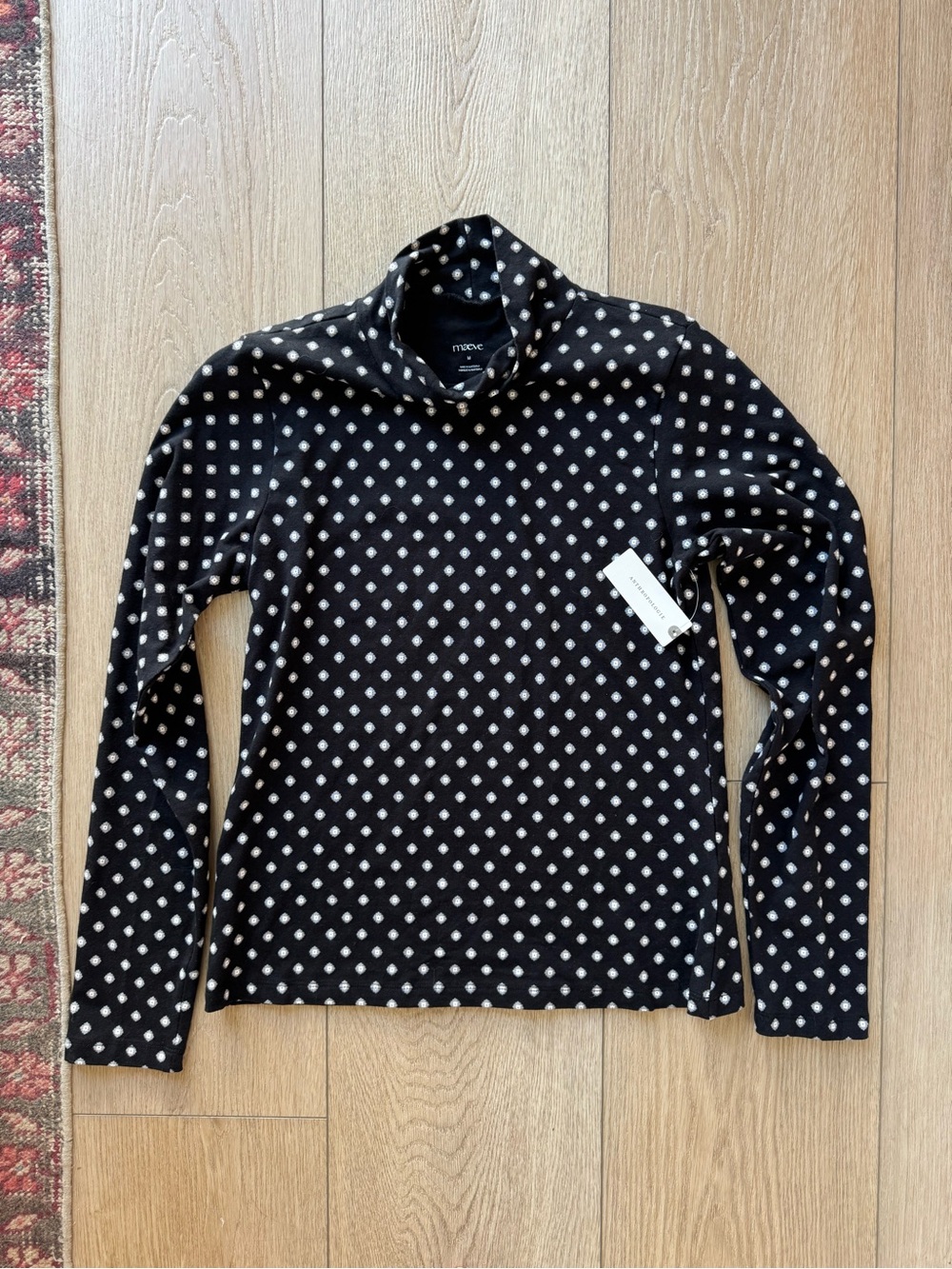 NWT Anthropologie Maeve Black & White Geometric Mock Neck Turtleneck Top Size M